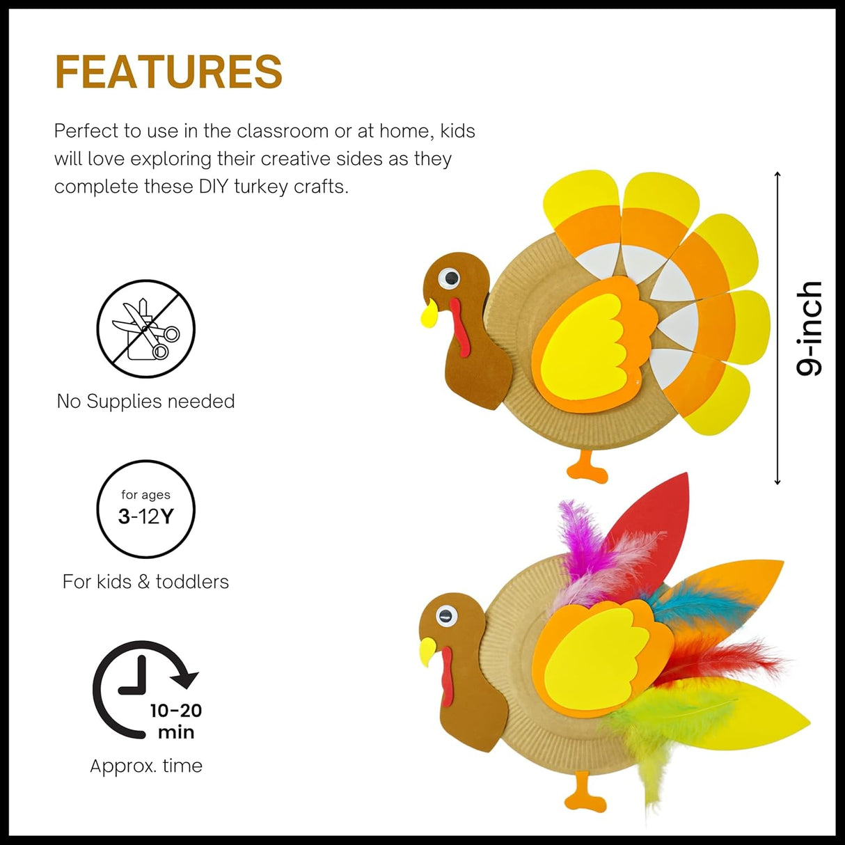 4 Pack Turkey Plate Craft for Kids - Thanksgiving Arts and Crafts for Kids Ages 3-12