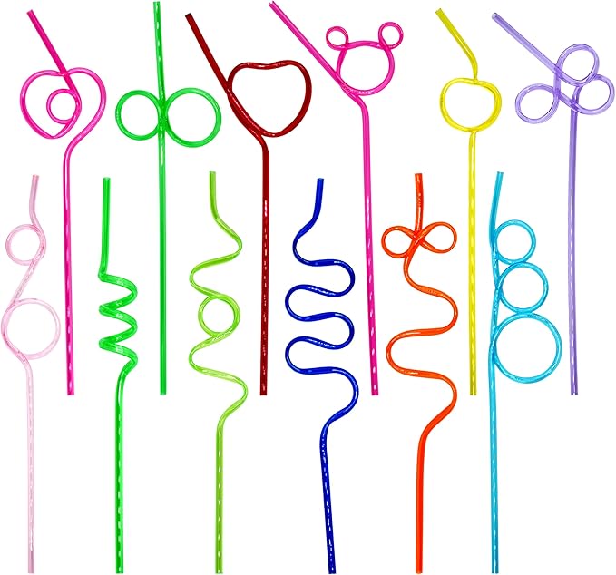 4E's Novelty 24 Pcs Reusable Twisty Straws – Colorful BPA-Free Crazy Straws for Kids & Adults