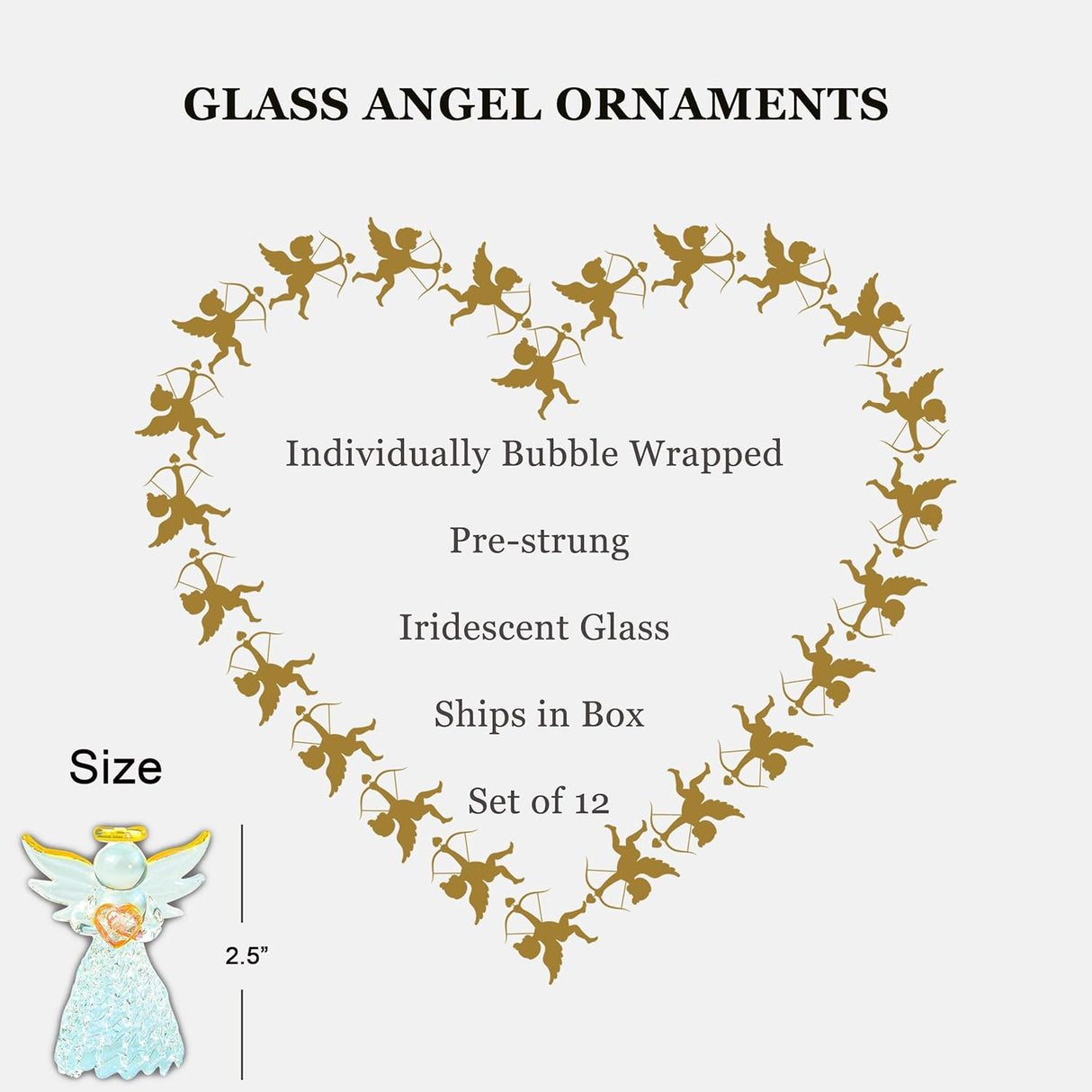 4E's Novelty Glass Angel Ornaments for Christmas Tree (Set of 24) - 2.5" Mini Angels Decor, Clear Spun Glass Angel Ornaments for Holiday Season