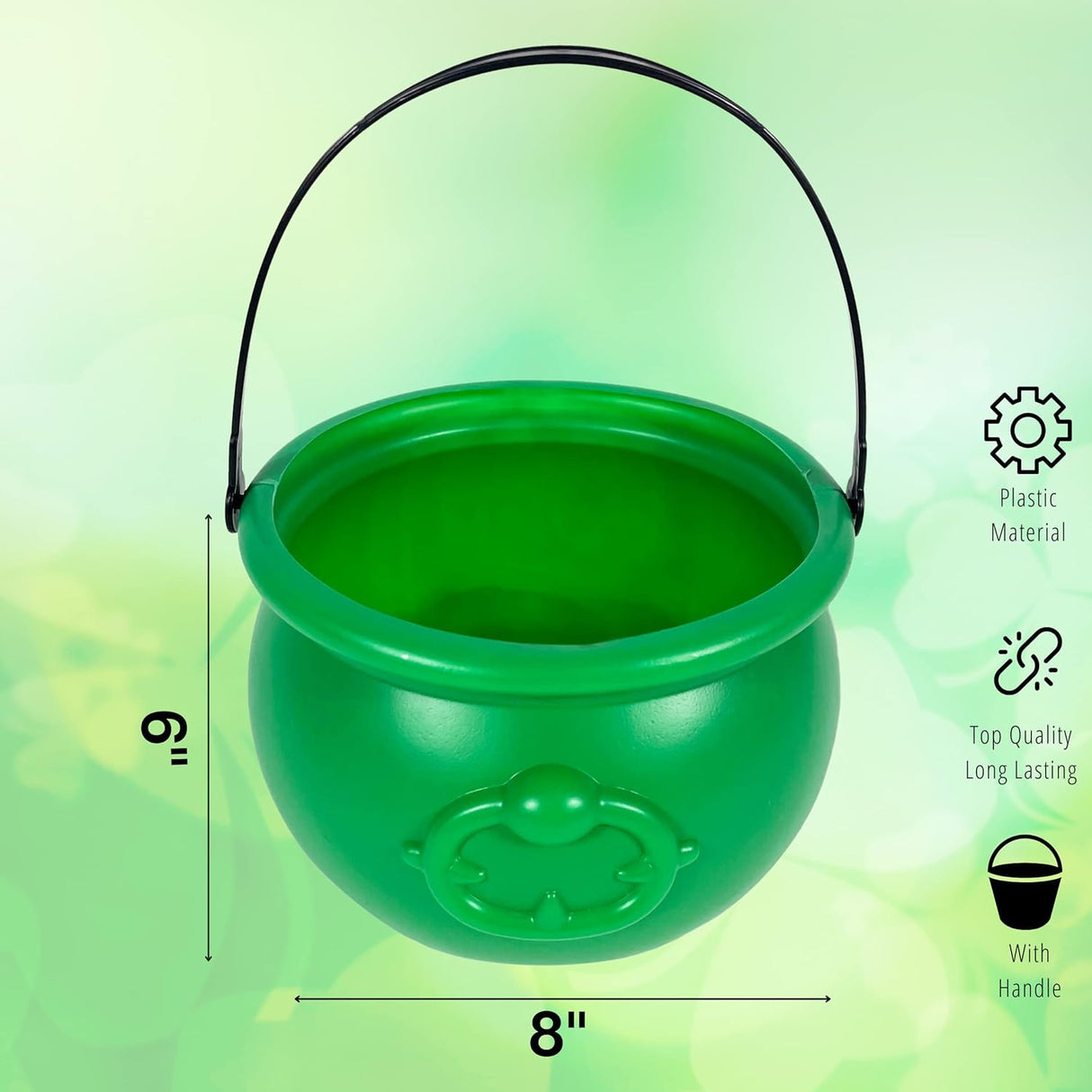 4E's Novelty 8" St. Patrick's Day Pot of Gold Decoration – Plastic Bucket with Handle for Party Decor