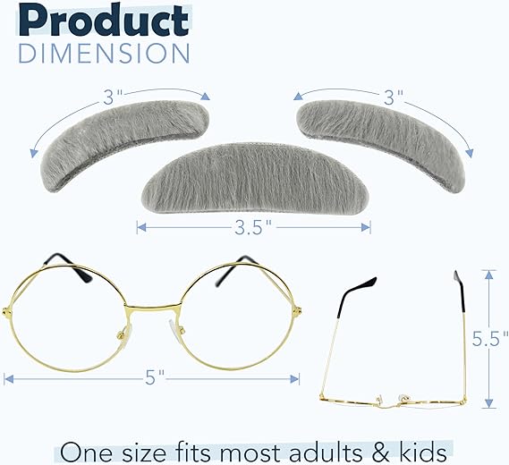 4E's Novelty Old Man Kit – Hat, Wig, Glasses, Mustache & Eyebrows for Kids & Adults