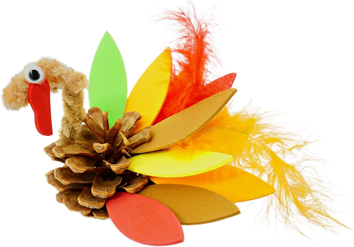 12 Pack Pinecone Turkey Craft Kit - DIY Thanksgiving Crafts for Kids & Adults