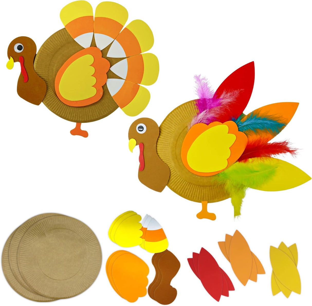 4E's Novelty 4 Pack Turkey Plate Craft for Kids - Fall Thanksgiving Arts and Crafts for Kids Ages 3-12, Fun DIY Thanksgiving Plate Party Decorations