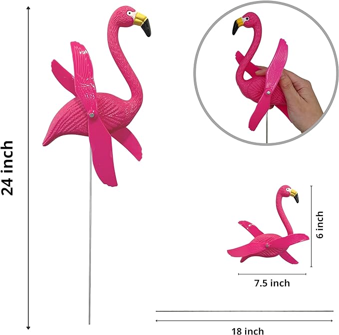 Pink flamingos with twirling wings, garden decoration, lawn ornaments, metal stakes, outdoor decor*