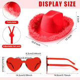4E's Novelty Red Cowboy Hat with feathers With Heart Shaped Sunglasses for Women, Cowgirl Hat for Women Party Dress Up (Red)