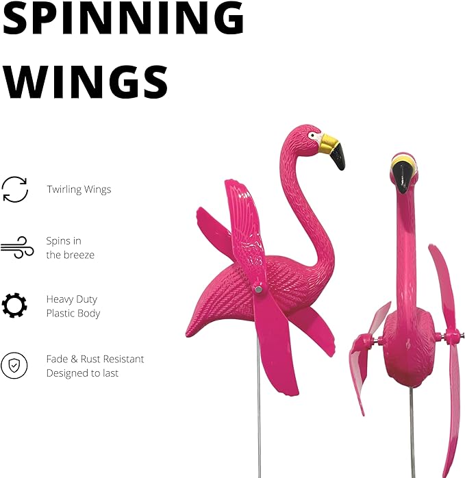 4E's Novelty 12 pack of pink flamingo lawn decorations with movable wings and stakes, ideal for adding a tropical vibe to your yard.