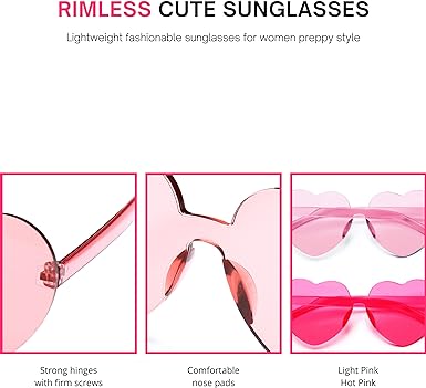 4E's Novelty Heart Sunglasses 2-Pack – Hot Pink Glasses for Parties, Festivals & Valentine Costumes