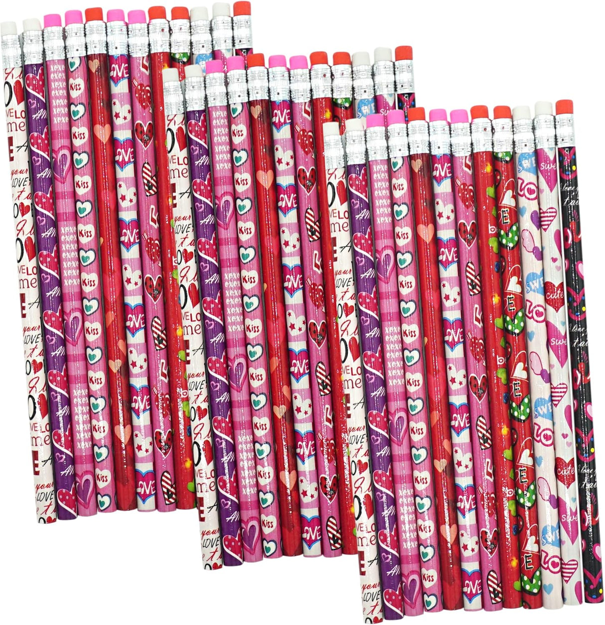 4E's Novelty 36-Pack Valentine Pencils with Erasers – Heart-Themed Classroom Party Favors