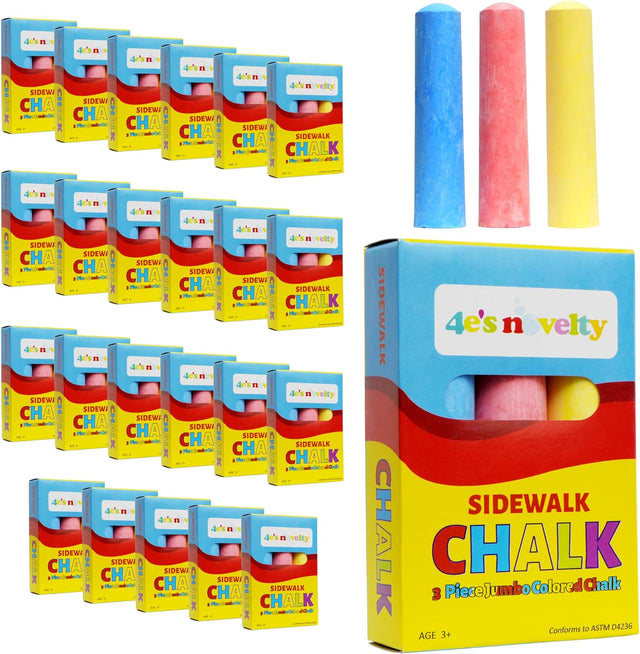  Jumbo Chalk for Kids, 24 pcs per pack , Non-Toxic Sidewalk Chalk Bulk Pack, Ideal for Toddlers ages 1 to 3