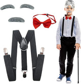 4E's Novelty Old Man Costume – Suspenders, Mustache, Eyebrows & Bow Tie for Kids