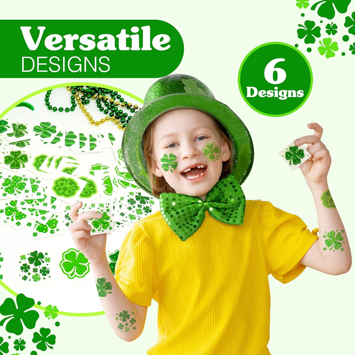 4E's Novelty 72-Pack Shamrock Tattoos – St. Patrick's Day Party Favors for Kids, Pre-Cut Designs