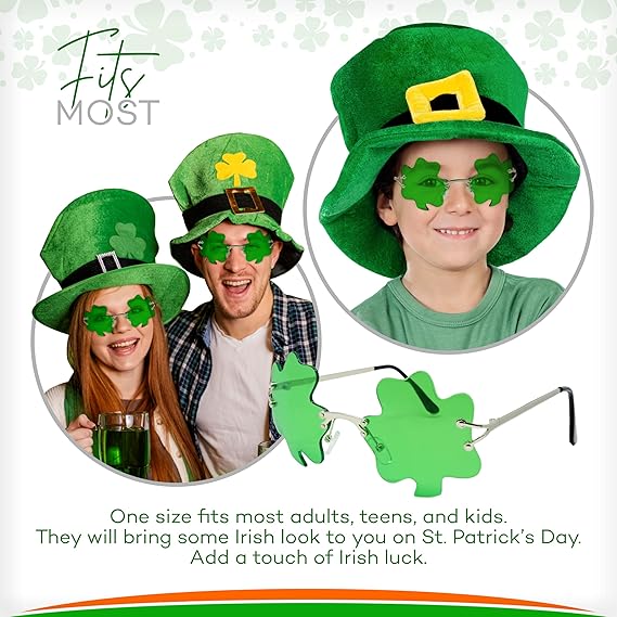 4E's Novelty Shamrock Glasses – St. Patrick’s Day Green Sunglasses for Adults & Kids Party Accessory