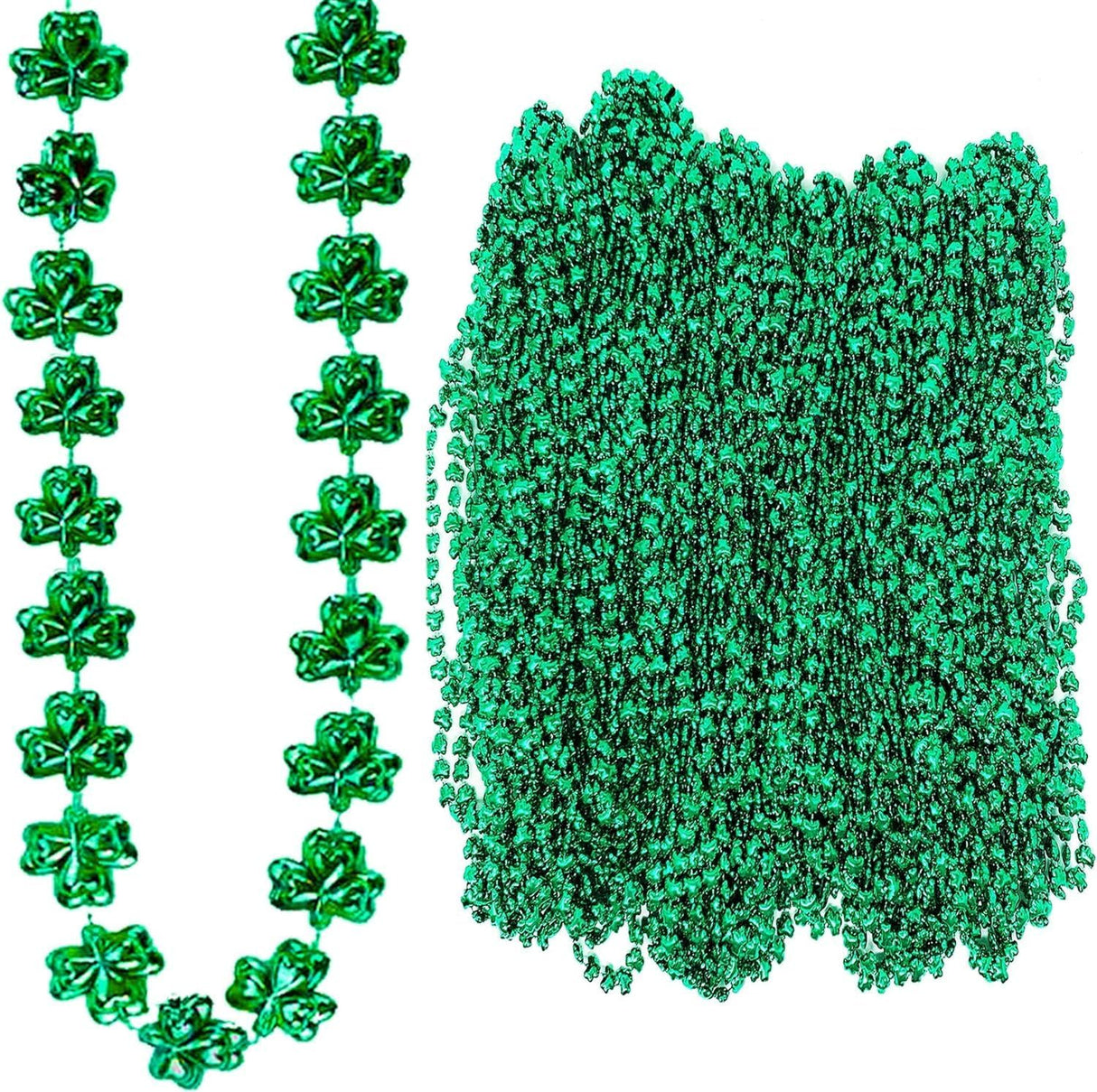 4E's Novelty St. Patrick's Day Beads – 12-Pack Shamrock Clover Green Necklaces for Party Favors