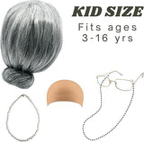 4E's Novelty Old Lady Costume – 5-Pc Grandma Dress-Up Set for Girls’ 100th Day of School