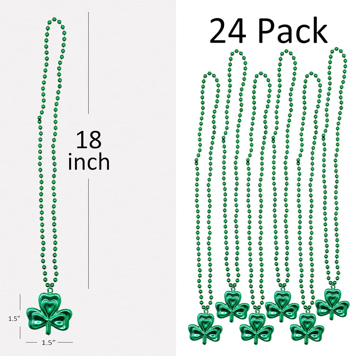 4E's Novelty St. Patrick's Day Beads Necklace Bulk (24 Pack) – Shamrock Green Beads for Irish Party Favors