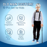 4E's Novelty Old Man Costume – 10-Pc Grandpa Dress-Up Kit with Wig & Cane for Kids