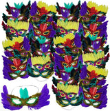 4E's Novelty 12-Pack Feathered Mardi Gras Masks for Adults Masquerade Accessories