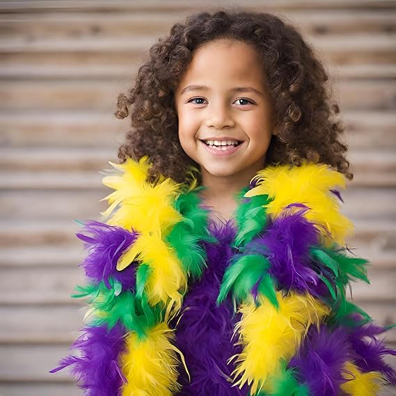 4E's Novelty 2-Pack Mardi Gras Feather Boas – 6 Ft Long Costume Accessories