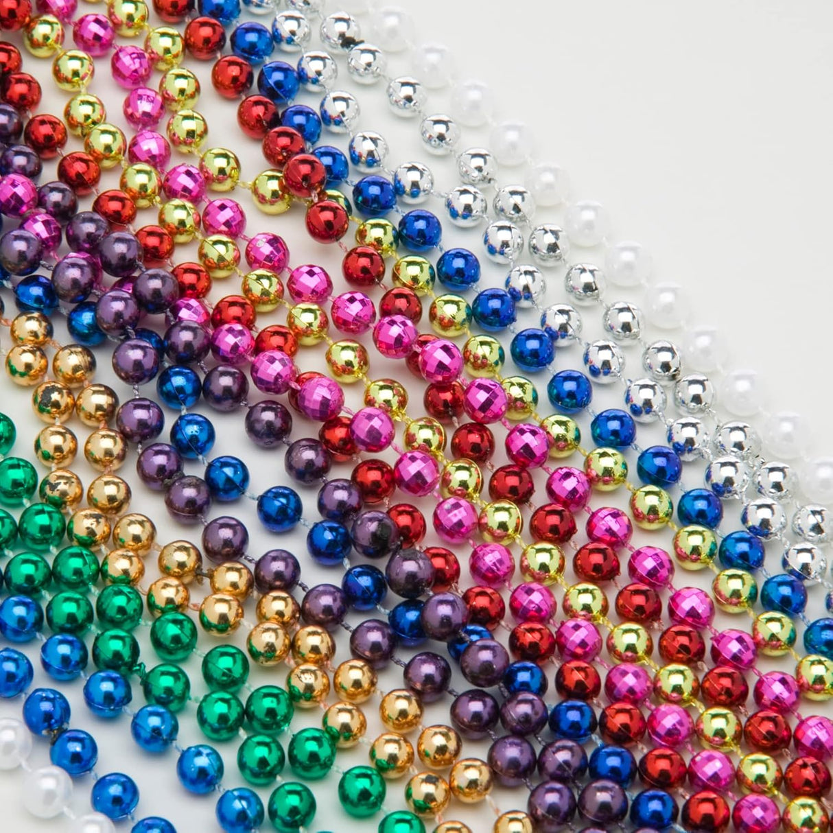 4E's Novelty Mardi Gras Beads Bulk Set – 144 Pieces, 33" 6mm Metallic in 12 Colors