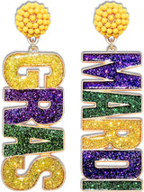 4E's Novelty Beaded Dangle Earrings for Women – Festive Mardi Gras Fashion Jewelry