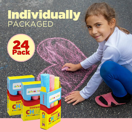  Jumbo Chalk for Kids, 24 pcs per pack , Non-Toxic Sidewalk Chalk Bulk Pack, Ideal for Toddlers ages 1 to 3