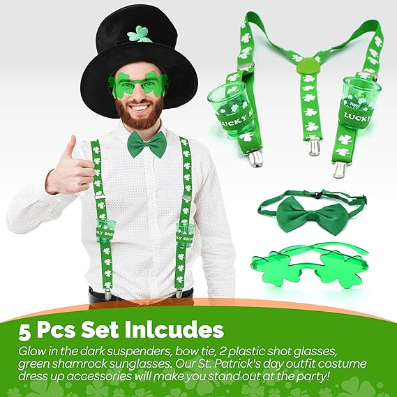 4E's Novelty St. Patrick's Day Glow Accessories Set – Fun Leprechaun Costume for Men & Women