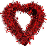 4E's Novelty 14” Valentines Tinsel Wreath – Red Heart Design for Front Door & Romantic Decor