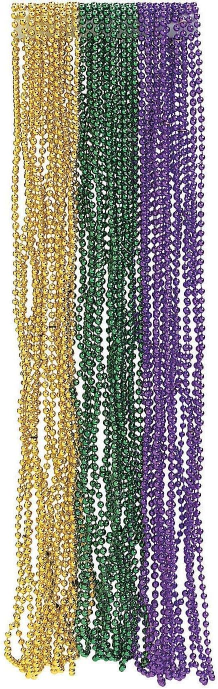 4E's Novelty 144-Pack Mardi Gras Bead Necklaces – 33" Long, 7mm Thick Party Favors