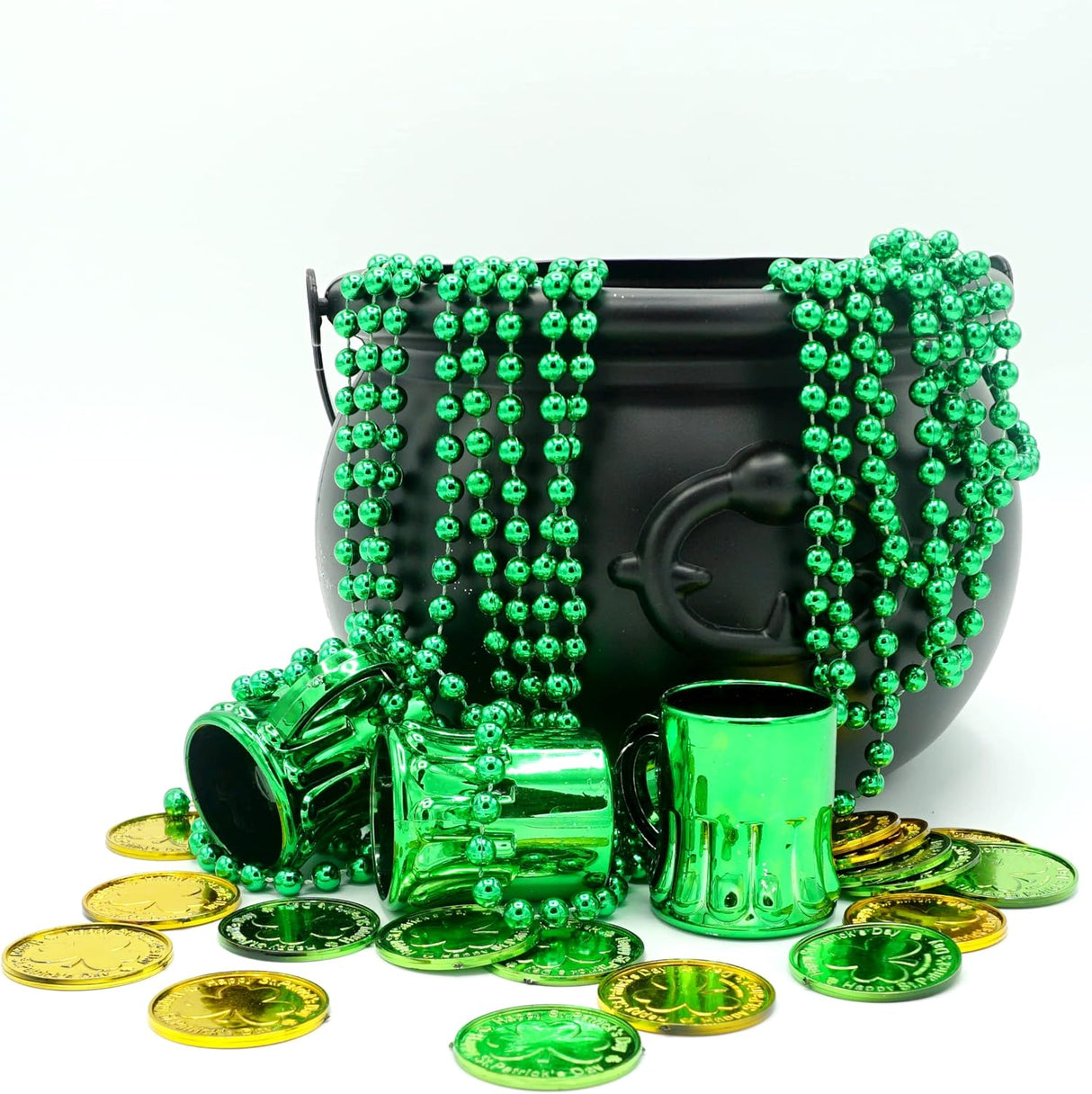 4E's Novelty St. Patrick's Day Beads Necklace with Shot Glasses – 12 Pack, Irish Party Favors