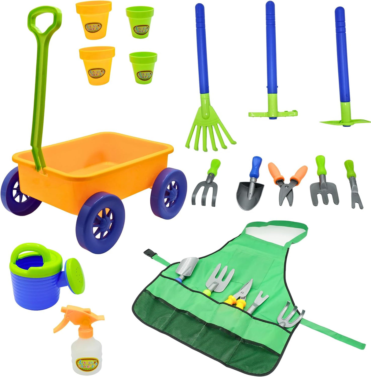 4EsNovelty 15-Piece Kids Gardening Essentials, Wagon & Outdoor Toys for Toddlers 1-3 Age