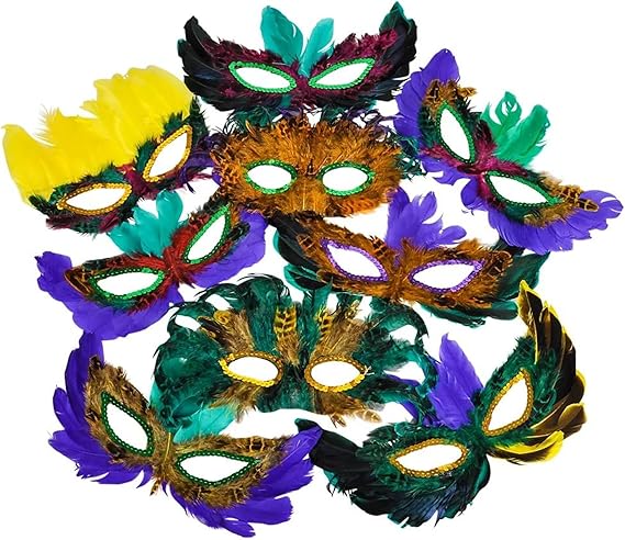 4E's Novelty 50-Pack Feathered Mardi Gras Masks for Adults Masquerade Party Accessories