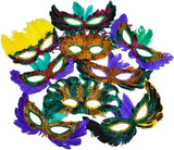 4E's Novelty 12-Pack Feathered Mardi Gras Masks for Adults Masquerade Accessories