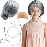 4E's Novelty Old Lady Costume – 5-Pc Grandma Dress-Up Set for Girls’ 100th Day of School