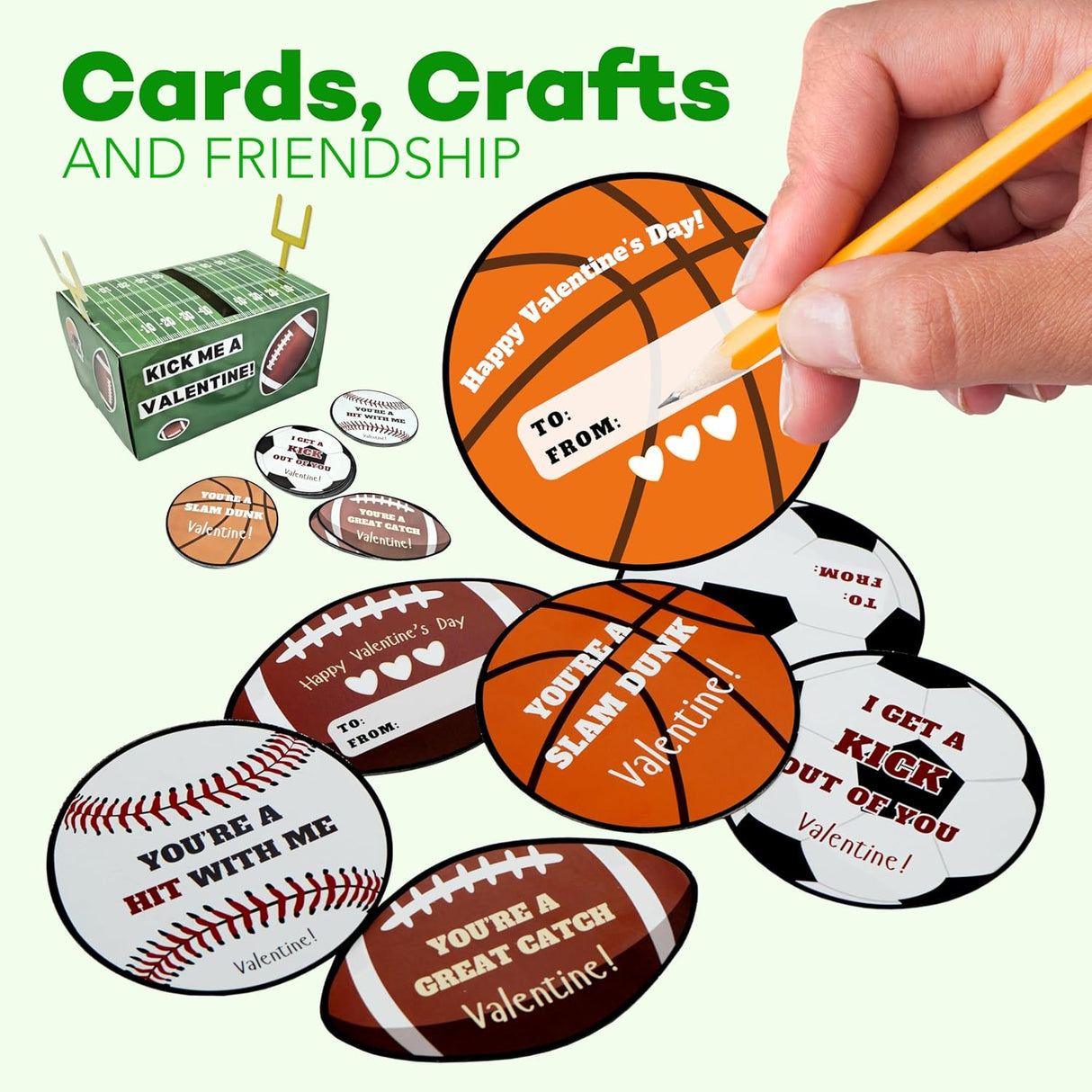 4E's Novelty DIY Football Valentine Mailbox Kit – 36 Cards for Kids' School Party Craft