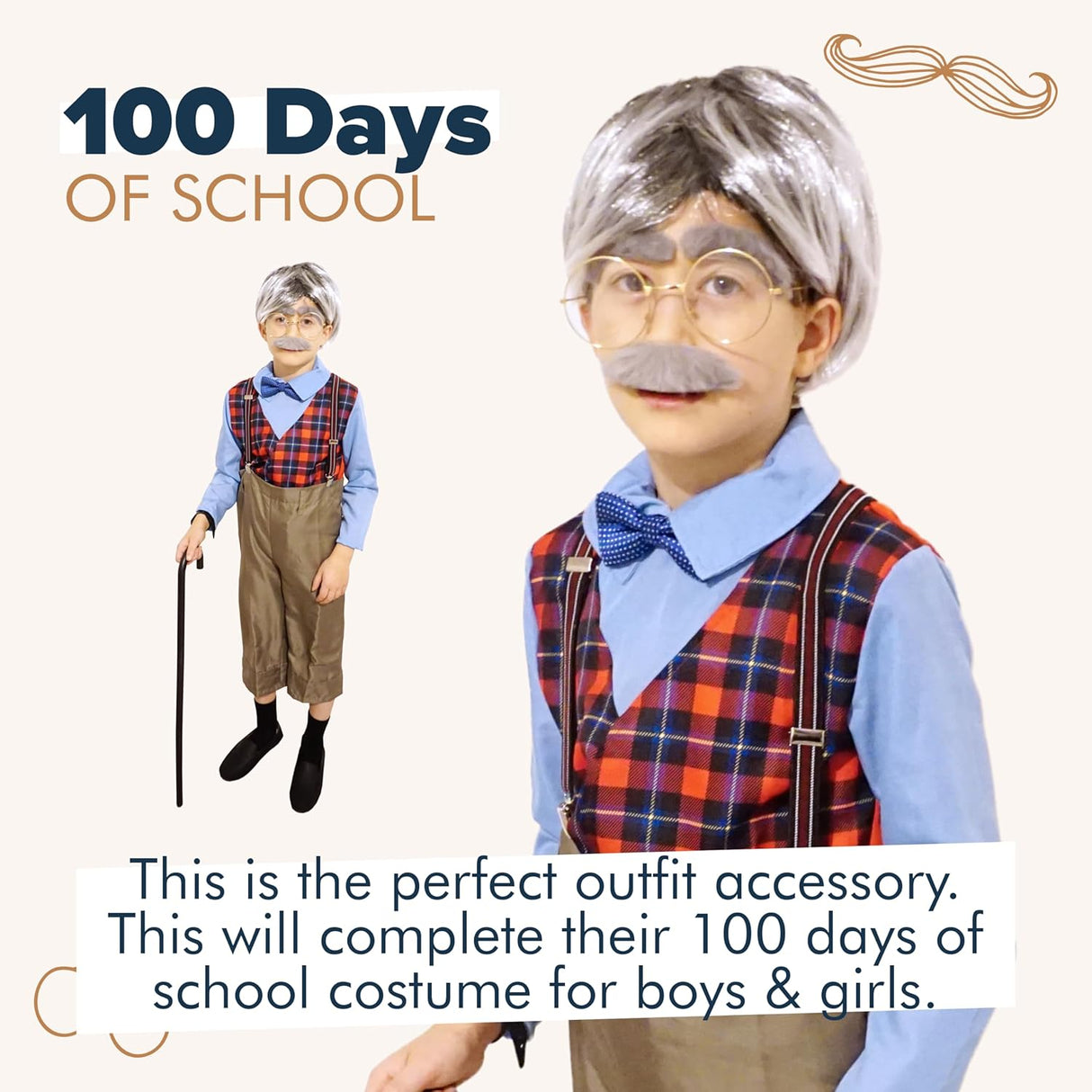 4E's Novelty Old Man Costume Accessories Set for Kids, Perfect for 100 Days of School and Halloween