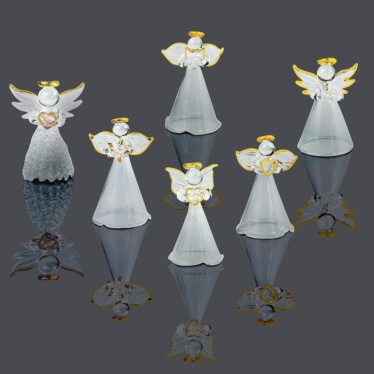 4E's Novelty Glass Angel Ornaments for Christmas Tree (Set of 24) - 2.5" Mini Angels Decor, Clear Spun Glass Angel Ornaments for Holiday Season