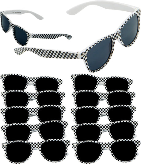 Checkered Sunglasses for Men, Women, and Kids - Includes 12 pcs Sunglasses, Perfect Race Car Party Favors