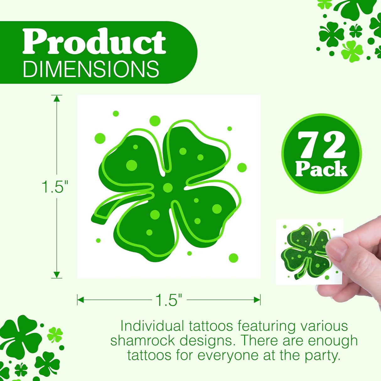 4E's Novelty 72-Pack Shamrock Tattoos – St. Patrick's Day Party Favors for Kids, Pre-Cut Designs