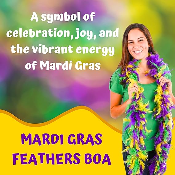 4E's Novelty 2-Pack Mardi Gras Feather Boas – 6 Ft Long Costume Accessories