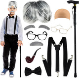 4E's Novelty Old Man Costume – 10-Pc Grandpa Dress-Up Kit with Wig & Cane for Kids