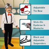 4E's Novelty Old Man Costume – Suspenders, Mustache, Eyebrows & Bow Tie for Kids