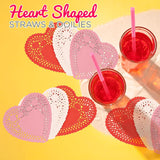 4E's Novelty 50-Pcs Pink Heart Straws & Doilies – Perfect for Valentines & Wedding Decorations