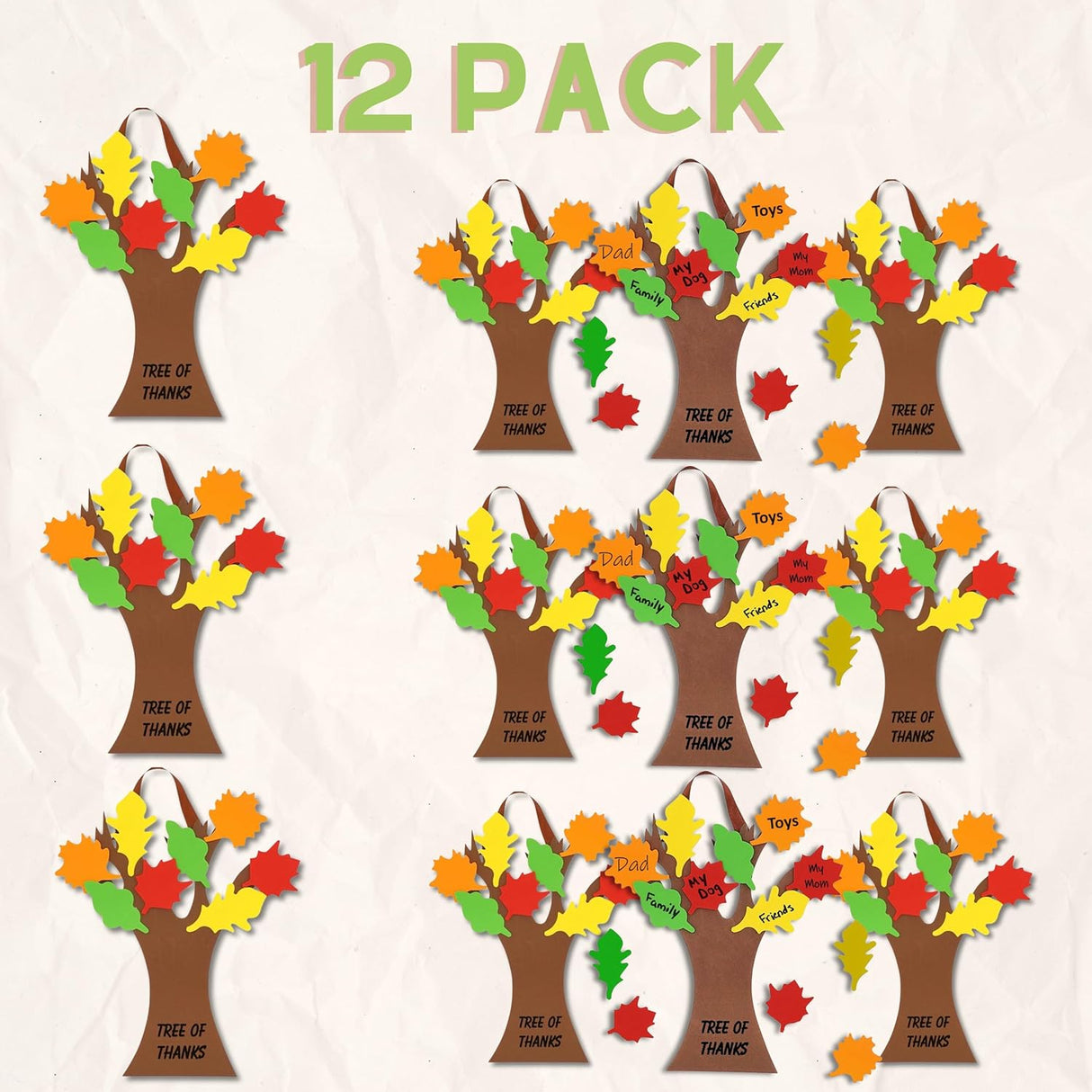 Thankful Tree Craft Kit 12-Pack, Foam, Self-Adhesive - 11” Tree of Thanks for Kids Ages 4-8