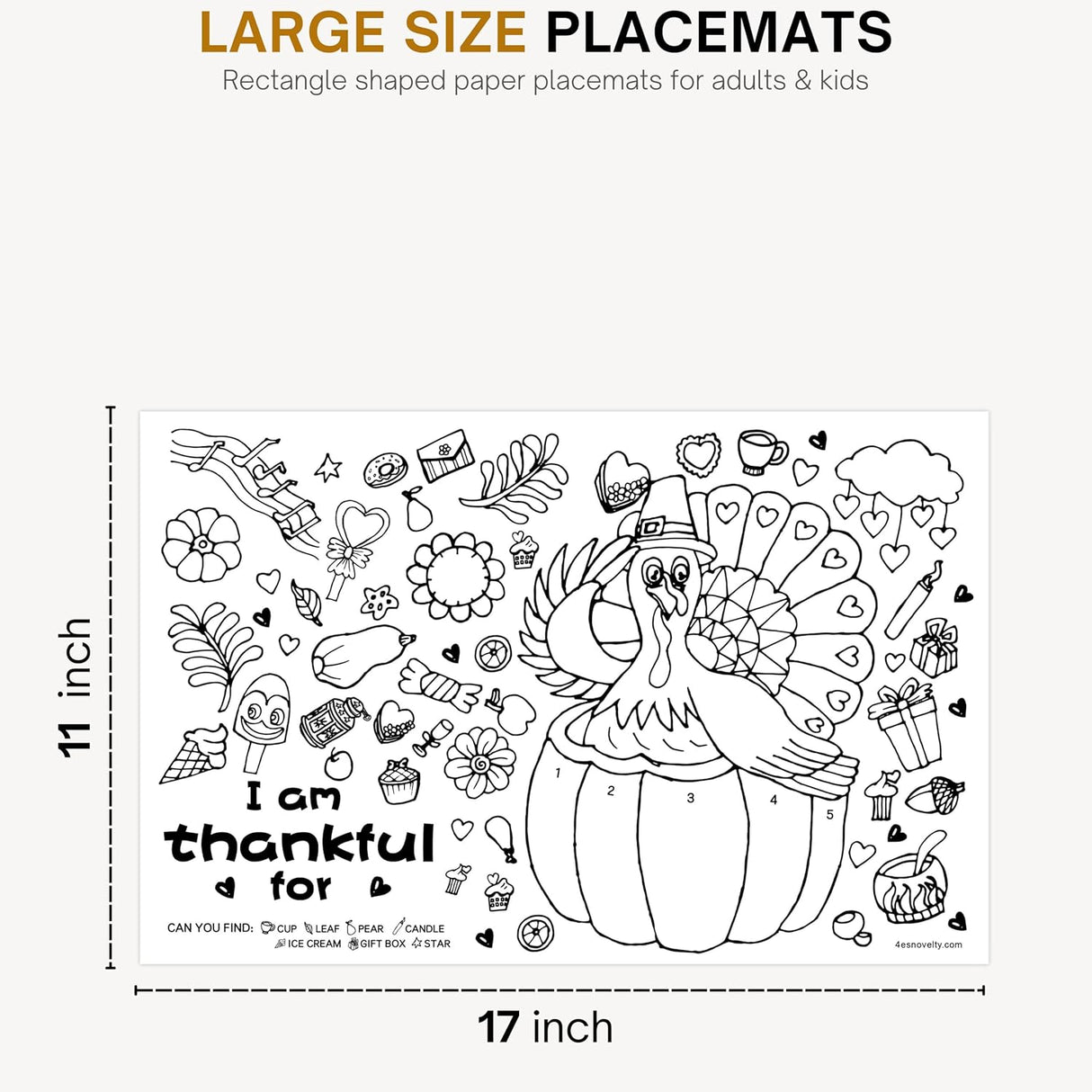 12 Pack Thanksgiving 11x17 Disposable Paper Placemats