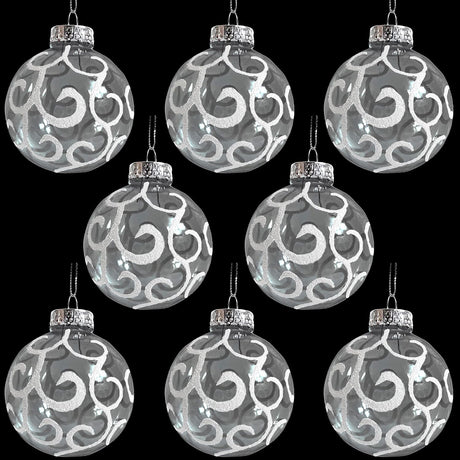 4E's Novelty 12 Pack Shatterproof White Christmas Ball Ornaments - White Swirl Christmas Balls 3.15"/80mm, Large Ornaments for Christmas Tree Deco