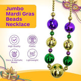 4E's Novelty Jumbo Mardi Gras Bead Necklace – Purple, Gold, Green Disco Ball Design