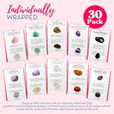 4E's Novelty 30-Pack Valentines Cards with Rock Gems – Natural Crystal Cards for Kids' Gifts