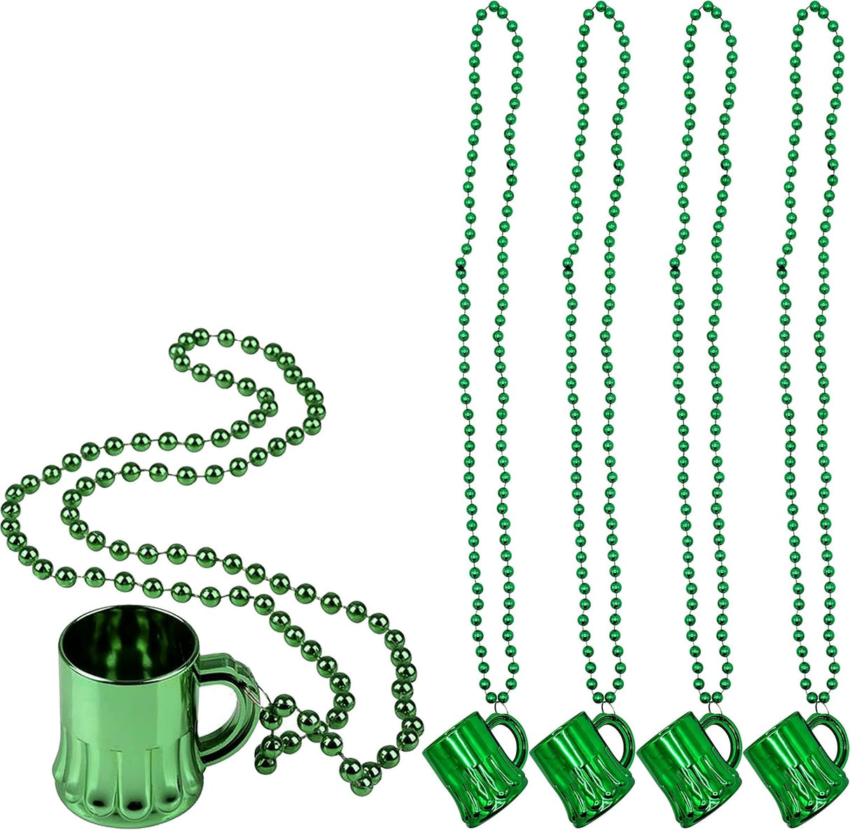 4E's Novelty St. Patrick's Day Beads Necklace with Shot Glasses – 12 Pack, Irish Party Favors