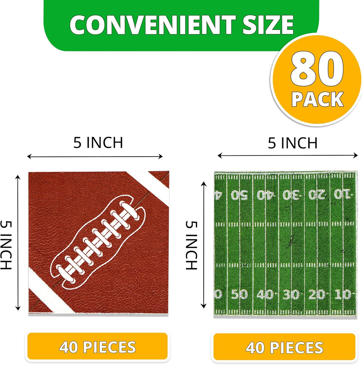 4E's Novelty 80-Pack Football Napkins – Disposable Party Supplies for Game Day & Birthdays