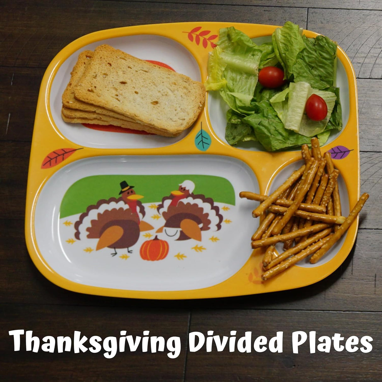 Set of 4 Fall Thanksgiving Melamine Dinnerware Sets for Kids - BPA-Free, Reusable, Dishwasher Safe